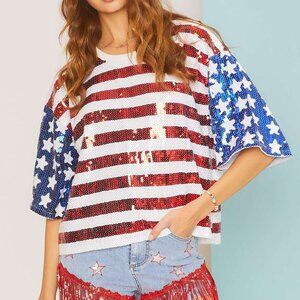 American Flag Sequin Tunic Top